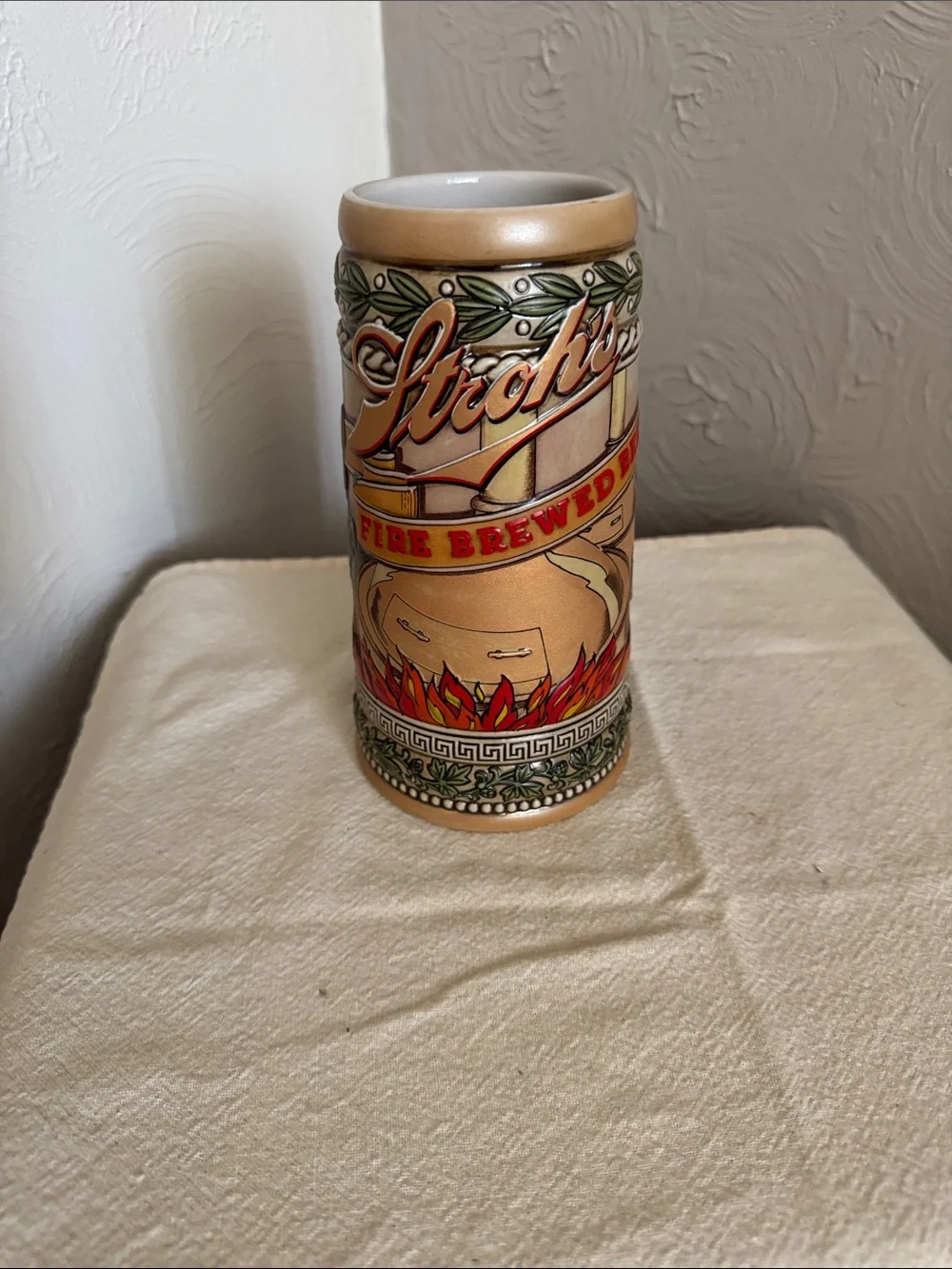 Decorative Ceramic Stein in Tan and Red